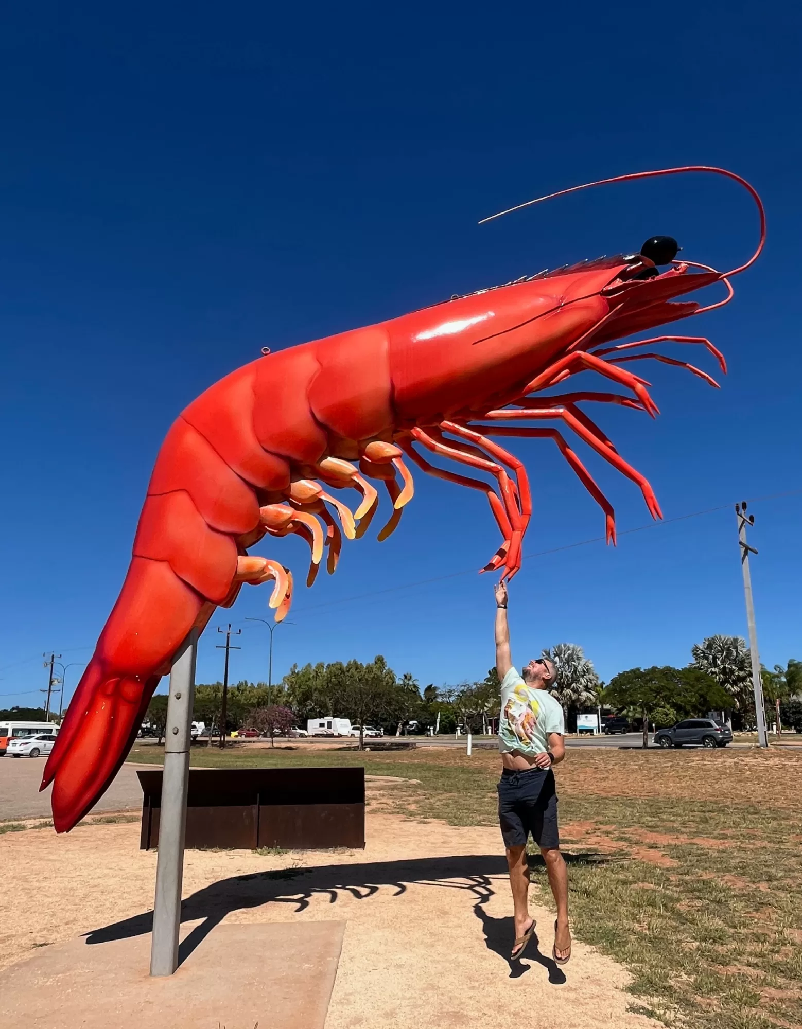 Adrian with the Big Prawn in Exmouth WA 